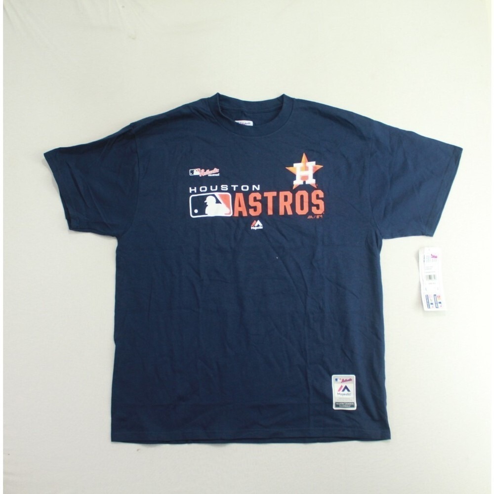 Houston Astros Men Blue Shirt Majestic Authentic Short H Star Logo Size XL
